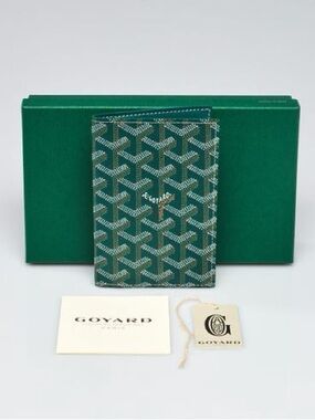 Goyard Dark Green Chevron Passport Holder with White Accents